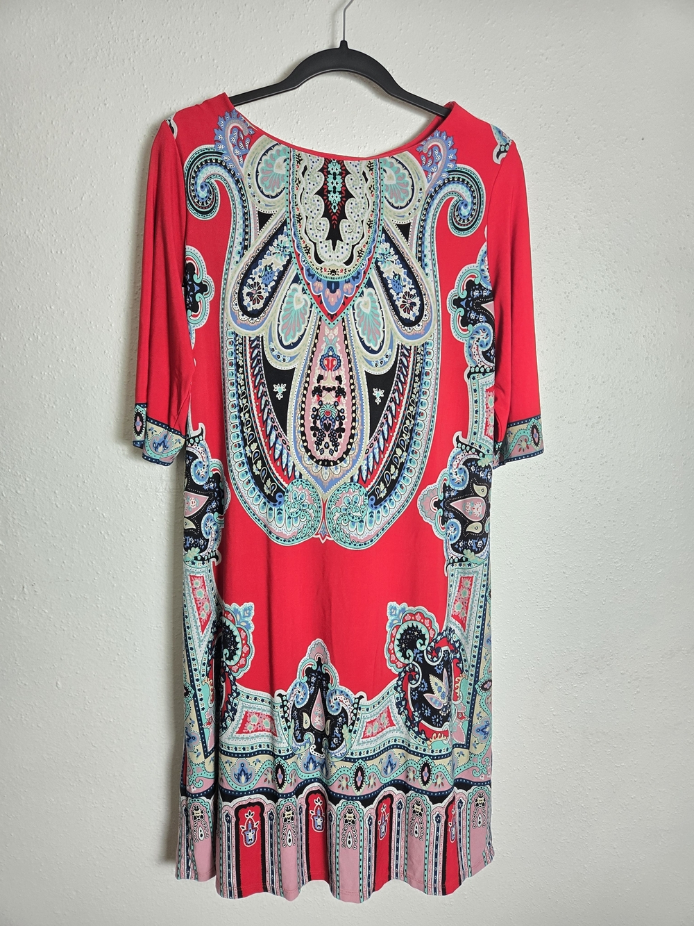 Studio I Red and Teal Paisley Shift Dress Plus Size 18